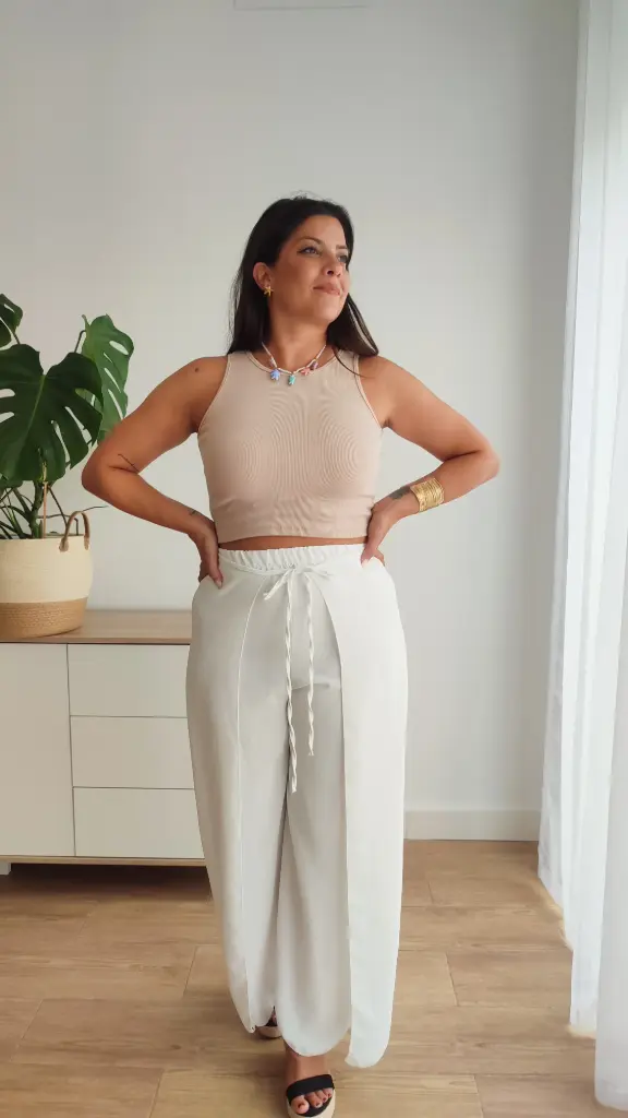 [9252] Pantalón Fluido Pareo Blanco