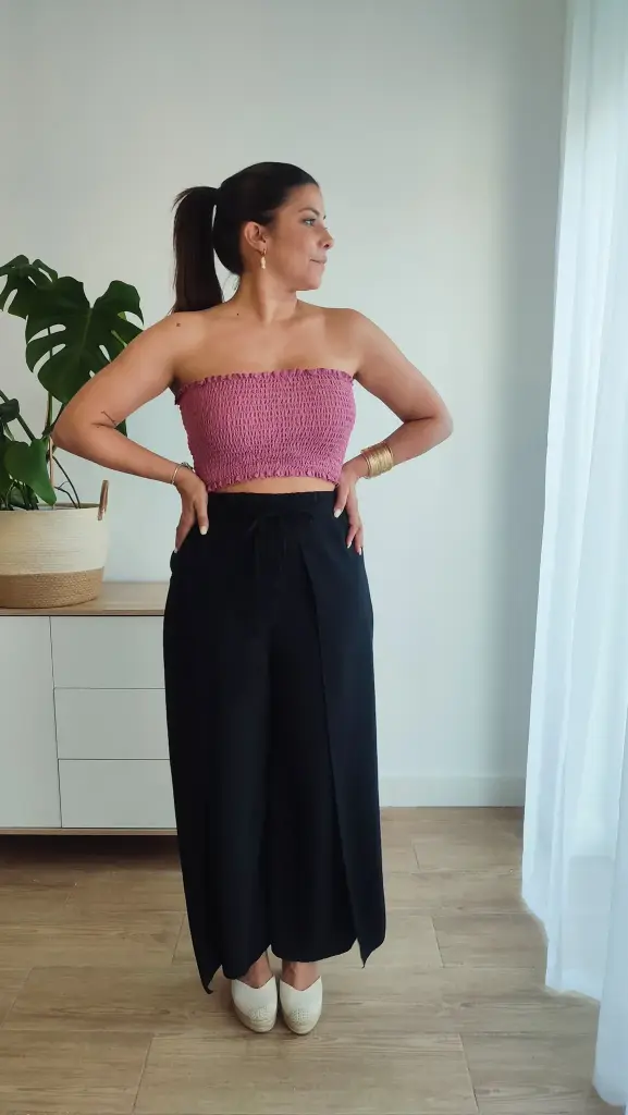 [9251] Pantalón Fluido Pareo Negro
