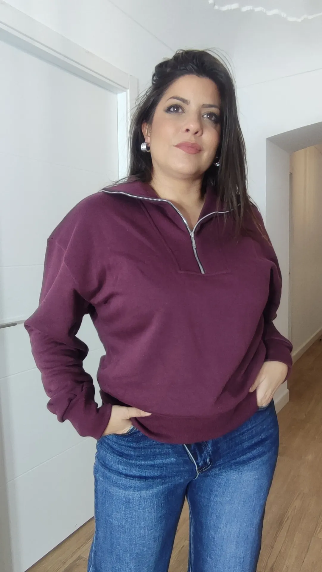 [057] Sudadera Cremallera Berenjena