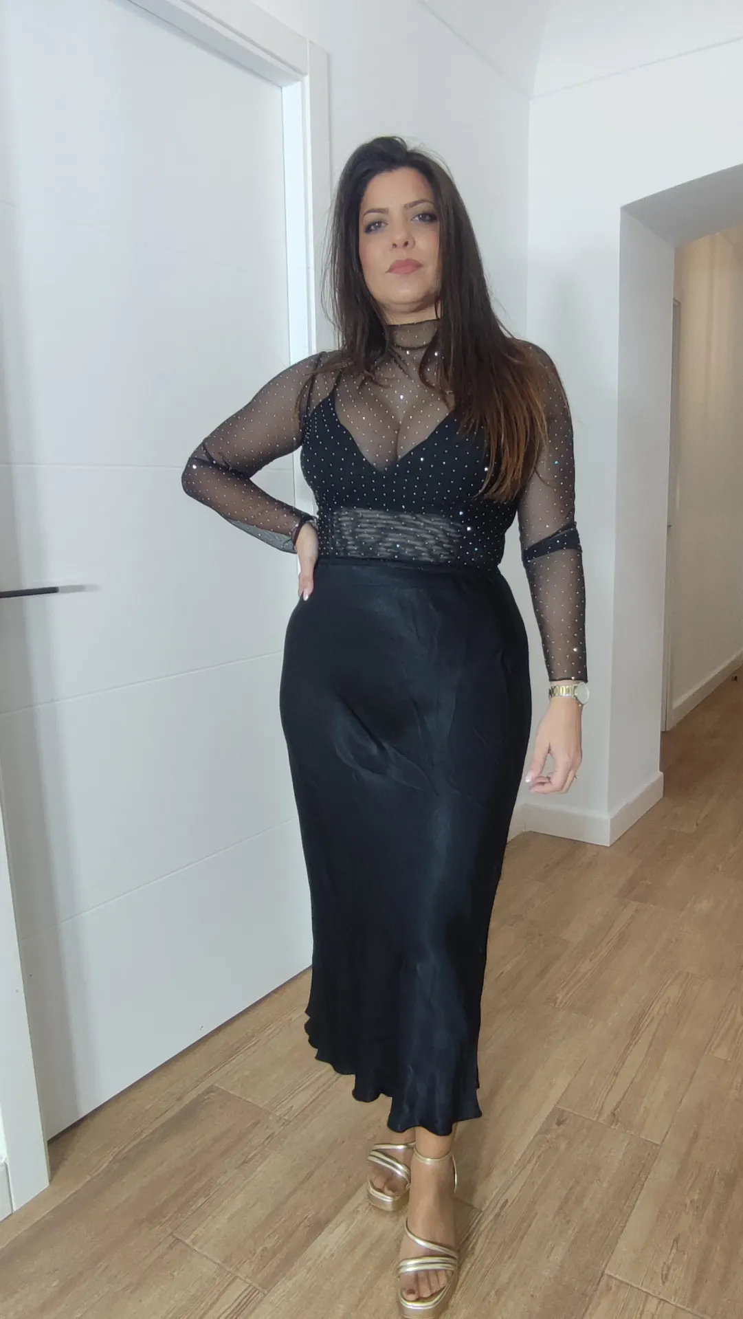 [91257] Falda Satinada Negro