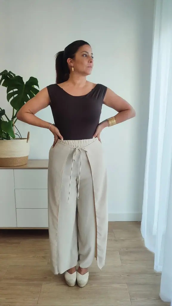 [9250] Pantalón Fluido Pareo Beige