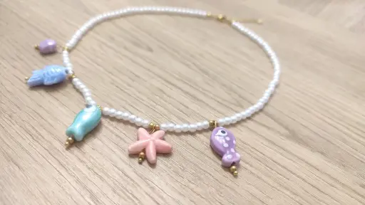 [3135] Collar acero perlas charms mar