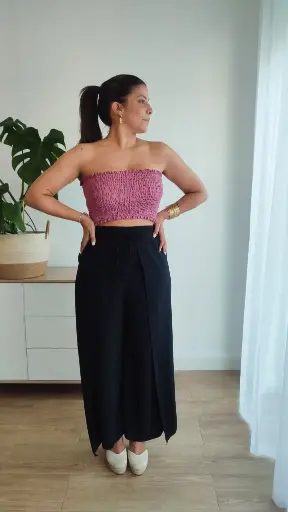 [9251] Pantalón Fluido Pareo Negro