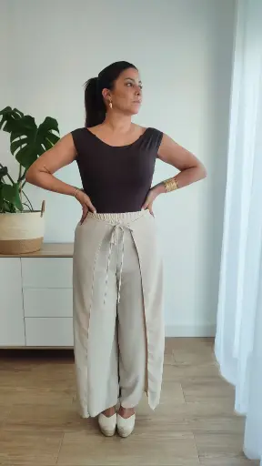 [9250] Pantalón Fluido Pareo Beige